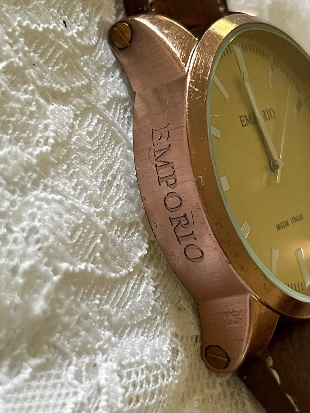 Emporio Moda Italia Men's Brown Leather Strap Watch with Gold Dial